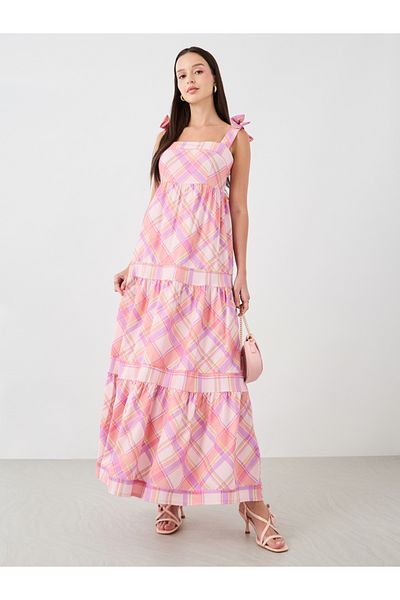 Styli Checked Sleeveless A-Line Tiered Maxi Dress