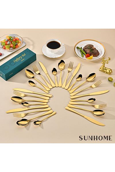 Sunhome 24-Piece Stainless Steel Cutlery Set Gold