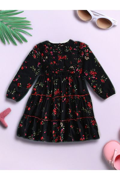 Bella Moda By Styli Floral Print Buttoned Tiered Knee-Length Dress