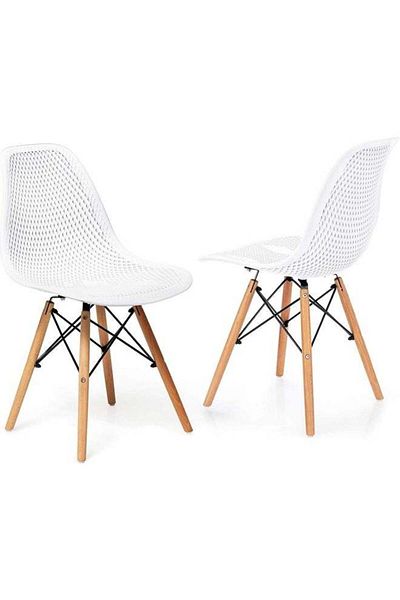 Taimi Pack of 2 Plastic Chair with Wooden Legs for Office Dining Kitchen Living Room White 70x40x40cm