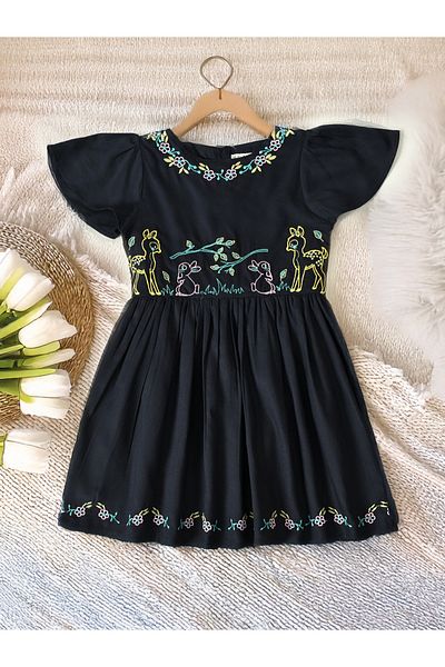 Bella Moda By Styli Embroidered Ruffled Sleeve Knee-Length Dress