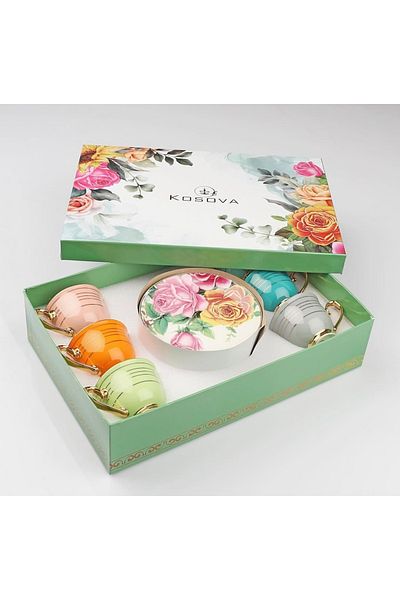 Kosova Çırağan Home 6 Color Rose Flower Coffee Cup Set