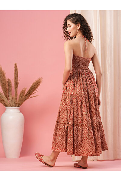 Globus By Styli Women Red All-Over Print Strappy Tiered Maxi Dress