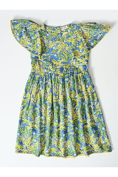 Bella Moda By Styli All-Over Floral Print Flutter Sleeves Dress with Lace Trim