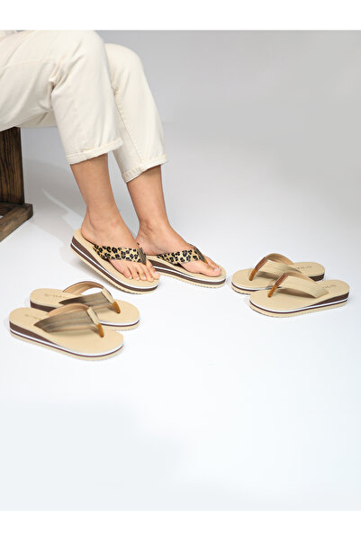 HANOX İrene Mustard Wedge Heel Women's Flip Flops Beach Slippers Flip Flops (4.0) cm