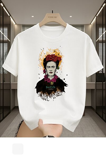 Madali Boutique تي شيرت فريدا كاهلو مطبوع برقبة دائرية للجنسين من القطن مقاس ...