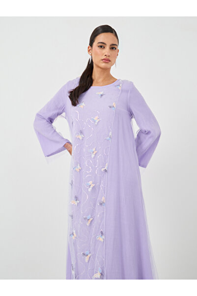 Keenly By Styli Embroidered Butterfly Detail A-Line Maxi Dress