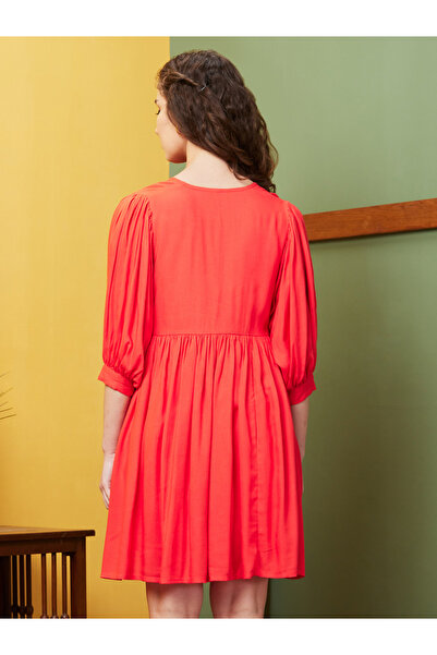 Globus By Styli Women Orange Solid Gathered A-Line Mini Dress