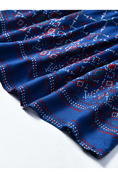 Bella Moda By Styli All-Over Print Lace Trim Cotton Dress with 3/4 Sleeves