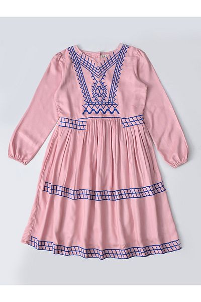 Bella Moda By Styli Embroidered Notch Neck Knee-Length Dress