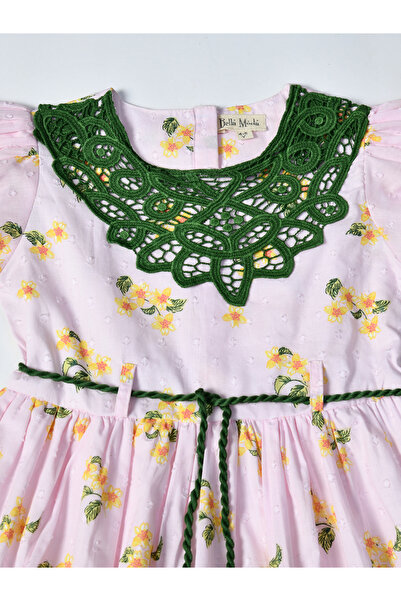 Bella Moda By Styli Floral Printed Lace Detail Cotton Dress