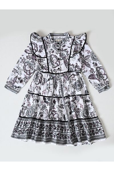 Bella Moda By Styli Floral Print Ruffled Detail Knee-Length Dress