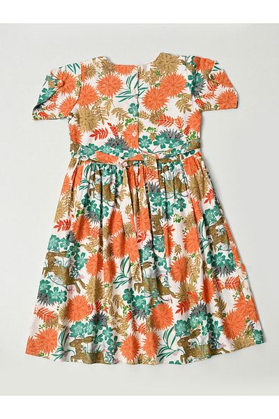 Bella Moda By Styli All-Over Floral Print Puff Sleeves Cotton Dress with Lining