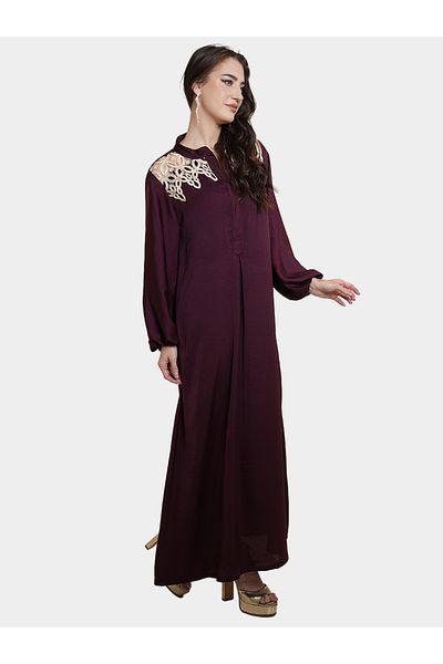 Elena by DStyle Lace Detail Balloon Sleeve Satin Jalabiya
