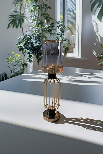 you are my gift Suport decorativ pentru lumanare cu structura metalica si cupa din sticla – 10x43 cm