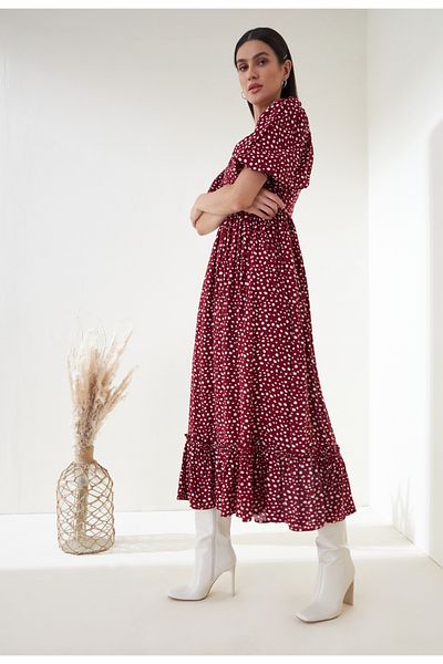 Femmella By Styli Spot Print Tiered Maxi Dress