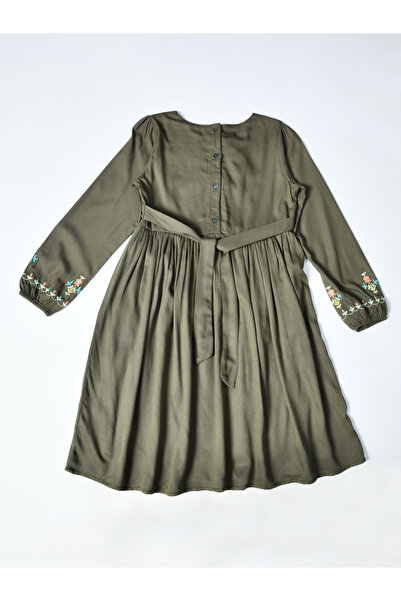 Bella Moda By Styli Embroidered Tie-Up Neck Knee-Length Dress