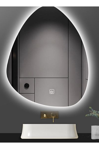 sharpdo Creative Water Drop Shape LED Bathroom Mirror with Light, Wall Mounted, 3-Color Stepless Dimming