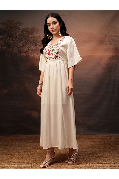 Vishudh By Styli Women Embroidered V Neck A-Line Maxi Dress