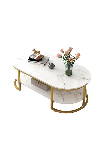 sharpdo Modern Design Luxury Coffee Tables Living Room with Storage Round Marble Design Nightstands