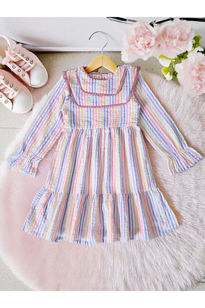 Bella Moda By Styli Striped Tiered Knee-Length Dress