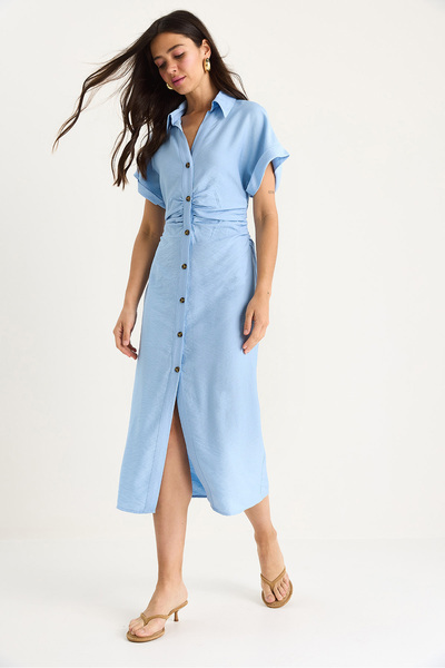 Bianco Lucci Γυναικείο φόρεμα με μίντι μήκος με λαιμόκοψη V με ντραπέ πλαϊνά 25-074 60283431