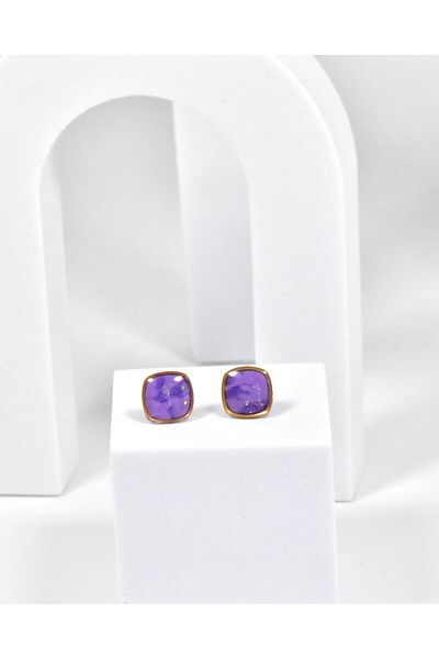NARRU Handmade NARRU earrings, square, 1.2 mm, lilac and gold, Xeni