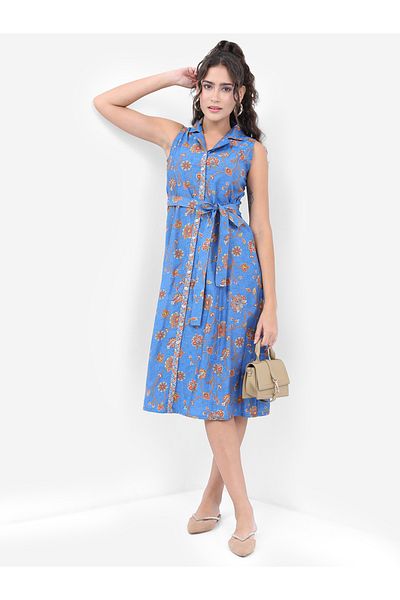 Vishudh By Styli Floral Printed Belted Shirt Midi Dress