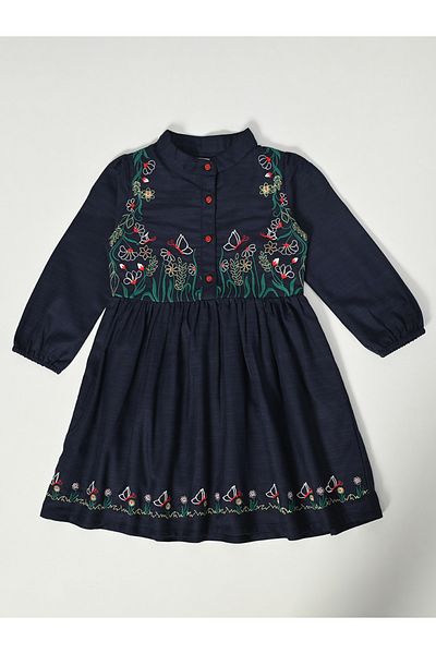 Bella Moda By Styli Floral Embroidered Buttoned Knee-Length Dress