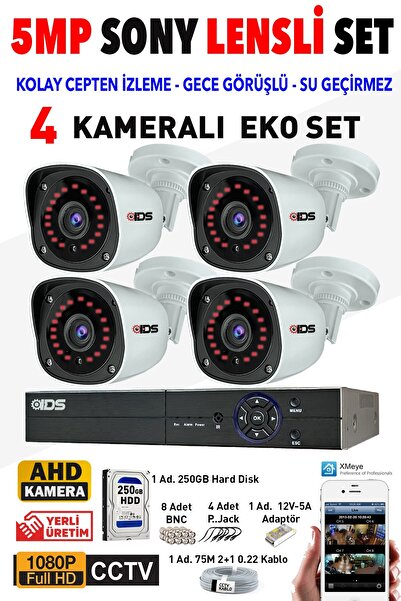 IDS 4 KAMERALI SONY LENSLİ FULLHD GECE GÖRÜŞLÜ GÜVENLİK KAMERASI SETİ - CEPTEN İZLE - 1080P
