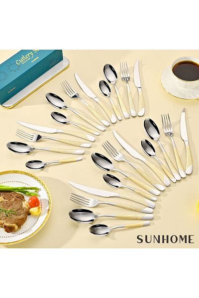 Sunhome 24-Piece Stainless Steel Cutlery Set Gold