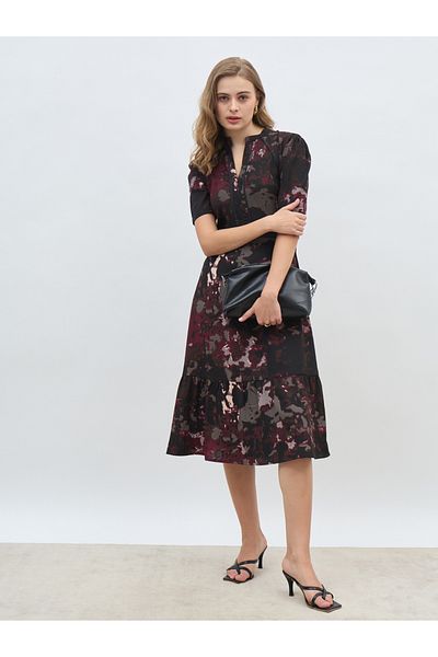 Styli Round Neck Puff Sleeves A-line Midi dress
