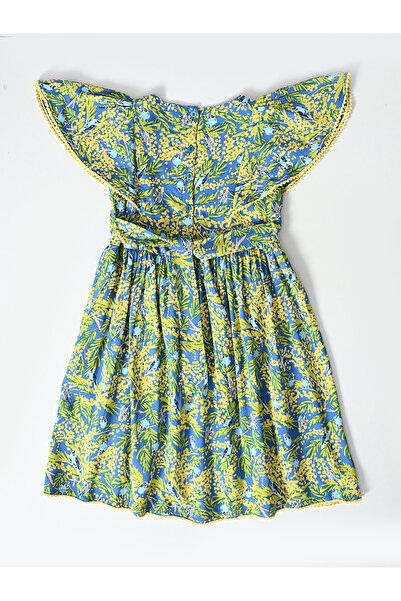 Bella Moda By Styli All-Over Floral Print Flutter Sleeves Dress with Lace Trim