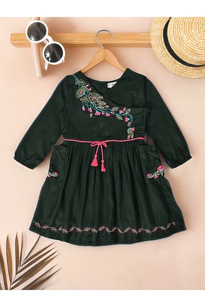 Bella Moda By Styli Floral Embroidered Wrap Knee-Length Dress