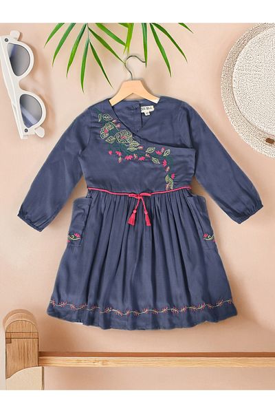 Bella Moda By Styli Floral Embroidered Wrap Knee-Length Dress