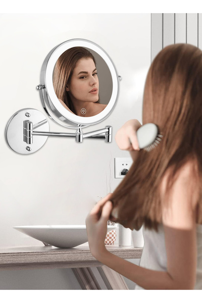 sharpdo Wall Mounted Lighted Magnifying Mirror, 1X/10X Magnification Double-Sided LED Bathroom Mirror