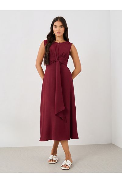 Styli Tie Front Detail Sleeveless A-Line Midi Dress