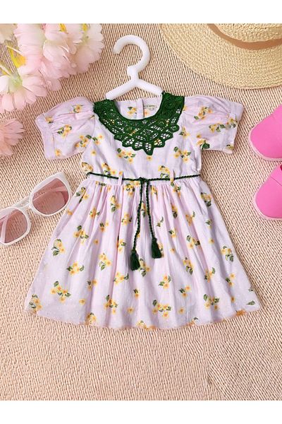Bella Moda By Styli Floral Printed Lace Detail Cotton Dress