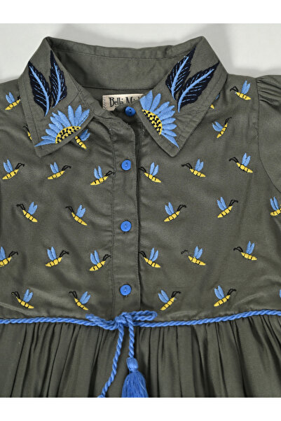 Bella Moda By Styli Embroidered Puff Sleeve Knee-Length Dress