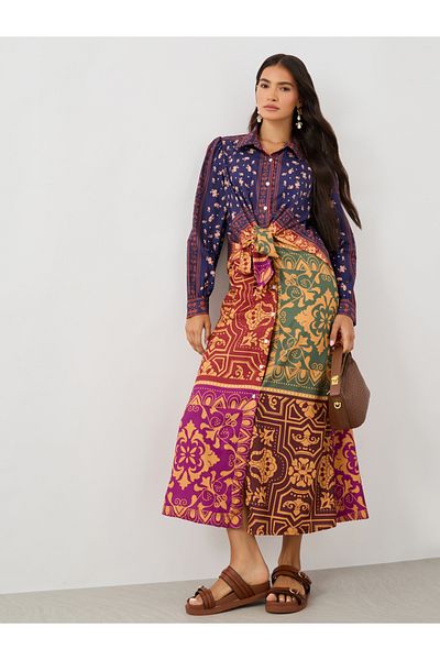 Keenly By Styli All-Over Print Buttoned Front Midi Dress