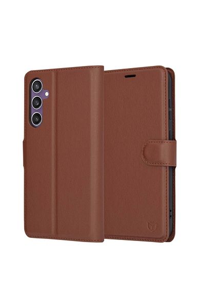 SKYDDAR INNOVATION Husă pentru Samsung Galaxy S23 FE, piele tip folio, portofel interior, set de autocolante, maro
