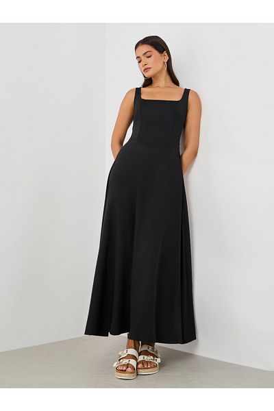Styli Plain Sleeveless A-Line Maxi Dress with Square Neck