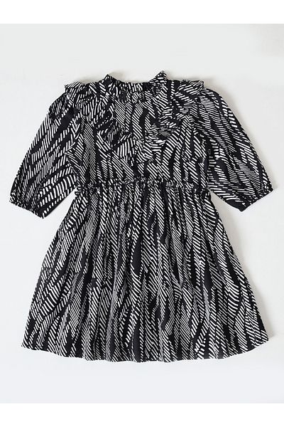 Bella Moda By Styli Printed Ruffled Detail Knee-Length Dress