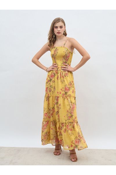 Styli Tie Strap Floral Tiered Maxi Dress