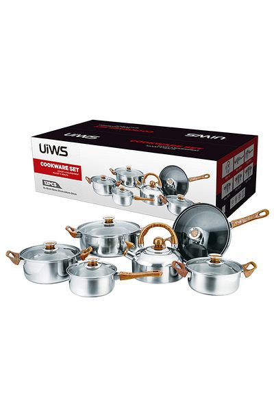 sharpdo 6-Piece Set of Pot Wooden Handle with Kettle Pot Set of Kitchen Cooking Pot Set