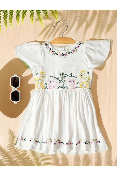 Bella Moda By Styli Embroidered Ruffled Sleeve Knee-Length Dress