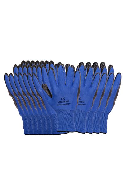 COBI SMART® Pack of 12 pairs of work gloves, COBI SMART®, Latex, Blue/Black, no. 10