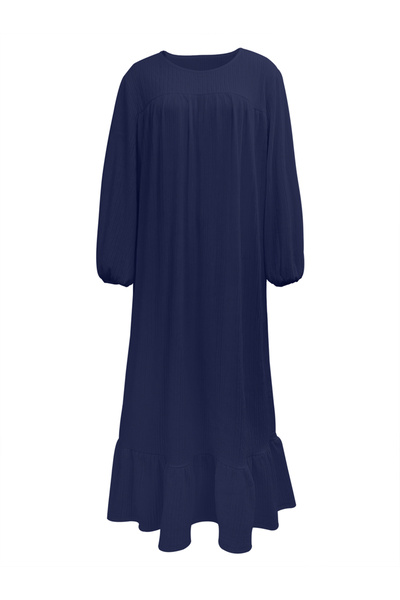 Take Two By Styli Women Navy Blue Textured Cuffed Sleeves Jalabiya