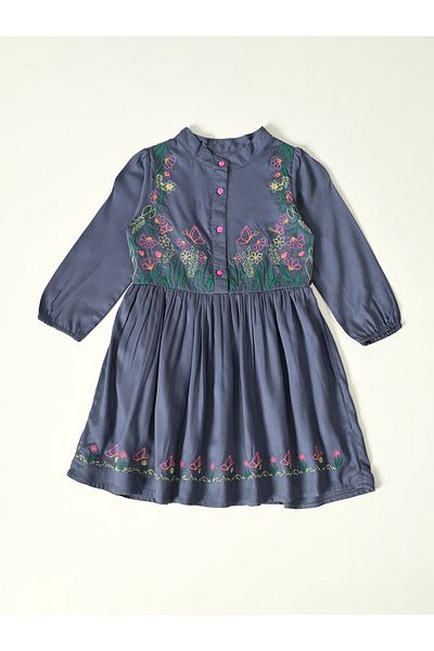Bella Moda By Styli Embroidered Mandarin Collar Knee-Length Dress