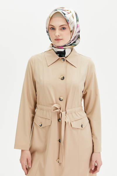 Setrms Parçalı Kuşaklı Tesettür Pardösü